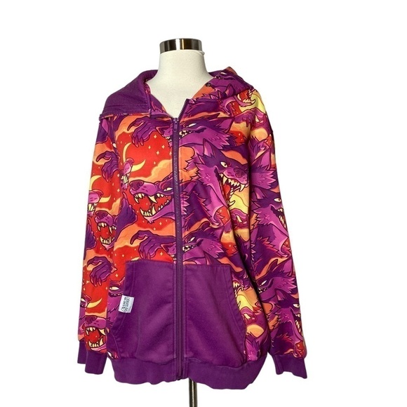 Lydia arts And Crafts Angry Hyena All Over Printed Zip Up Hoodie Jacket - Picture 1 of 4